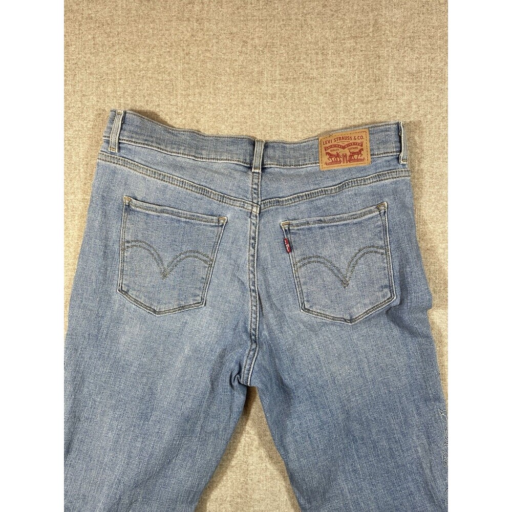 Levi's Classic Bootcut Jeans Blue Floral Embroidered Denim Womens 10 Stretch - Picture 13 of 15
